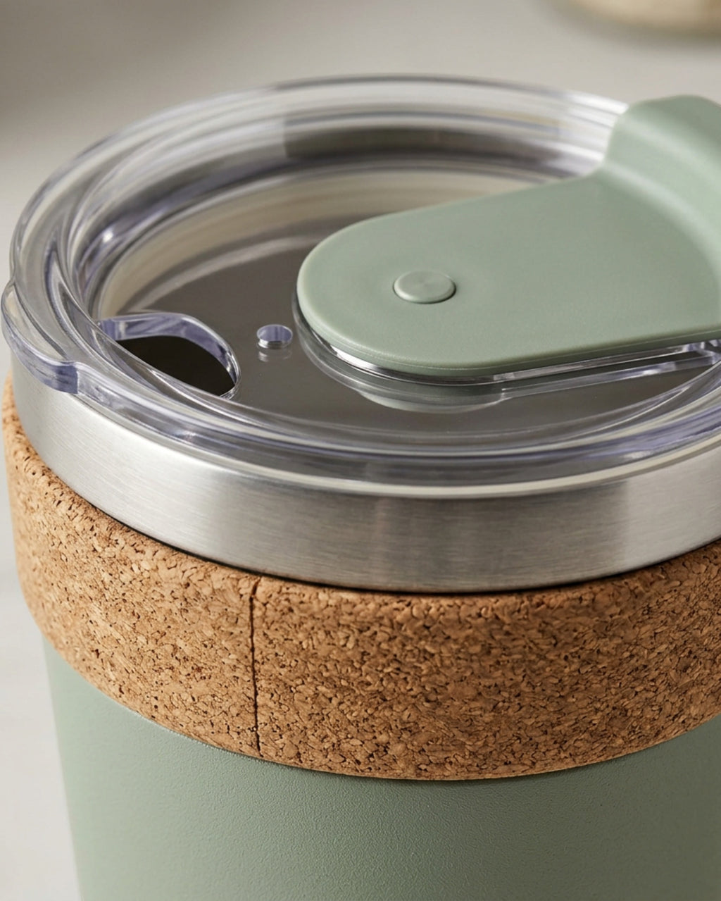 Rcvjn Fourteen Ounce Low Vacuum Cup with Removable Cork Band Sage - Detail view