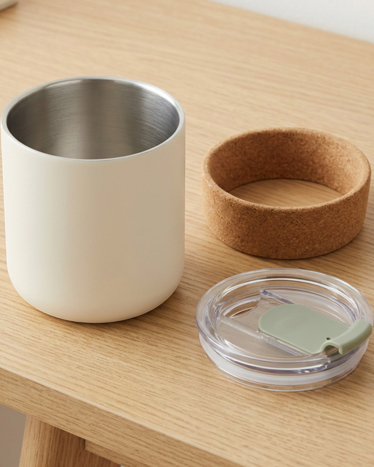 Rcvjn Fourteen Ounce Low Vacuum Cup with Removable Cork Band Sage - Lifestyle view