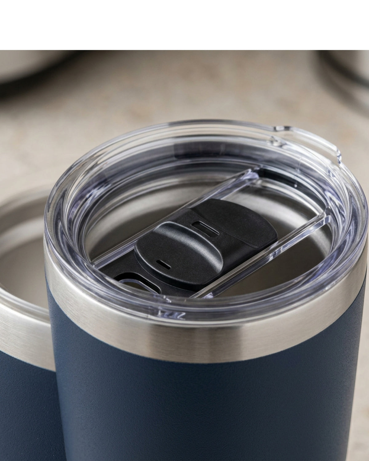 Rcvjn Seventeen Ounce Tapered Vacuum Tumbler with Linear Slider Lid Navy - Detail view